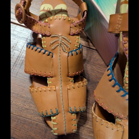 Farm Rio Colorful Stitched Leather Sandals Size 7 - Picture 9 of 11